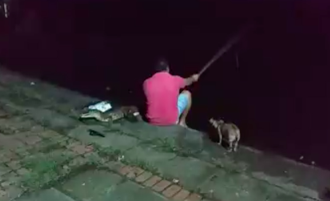 Professor aparece outra vez pescando ao lado de jacaré no Pinicão do Universitário