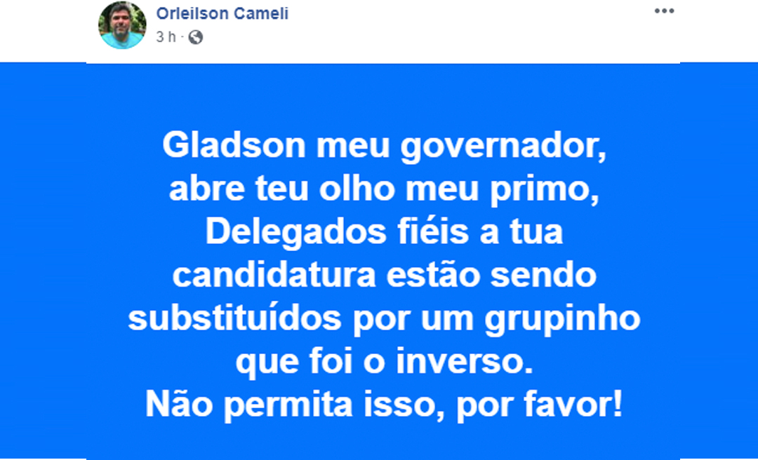 Primo de Gladson usa 'redes' para alertar governador sobre retaliações dentro da PC