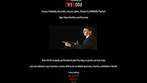 Site do PSB é invadido e hakers colocam foto do presidente Bolsonaro na página inicial