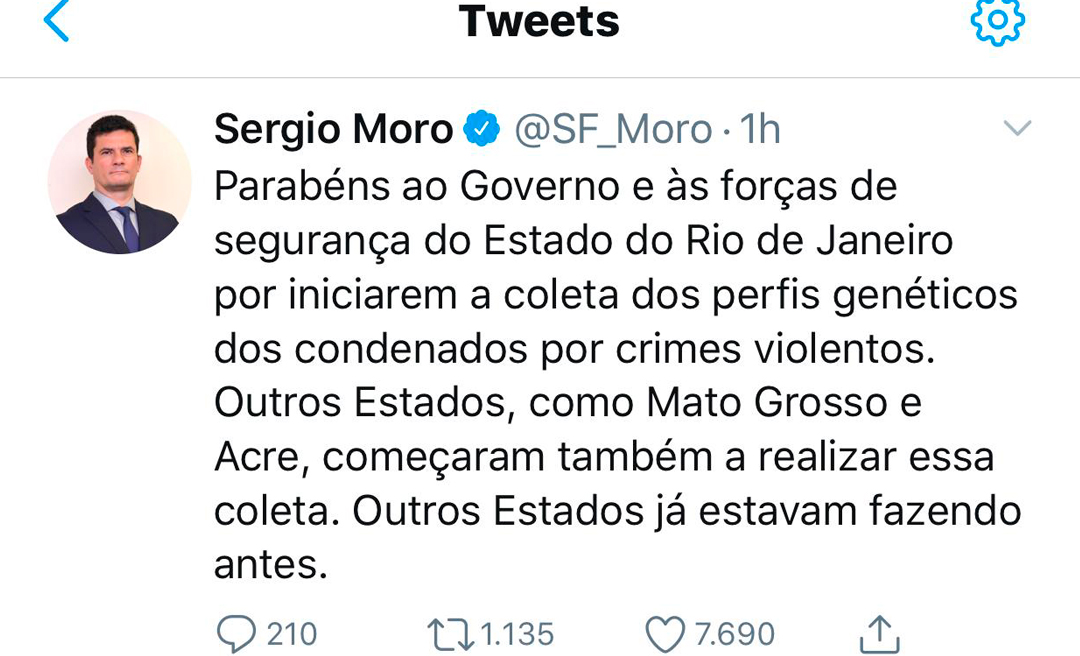 Moro destaca trabalho da Segurança do Acre de coleta de material genético de presos