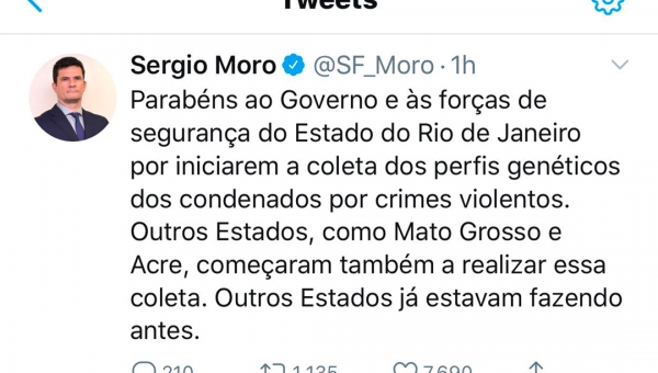 Moro destaca trabalho da Segurança do Acre de coleta de material genético de presos