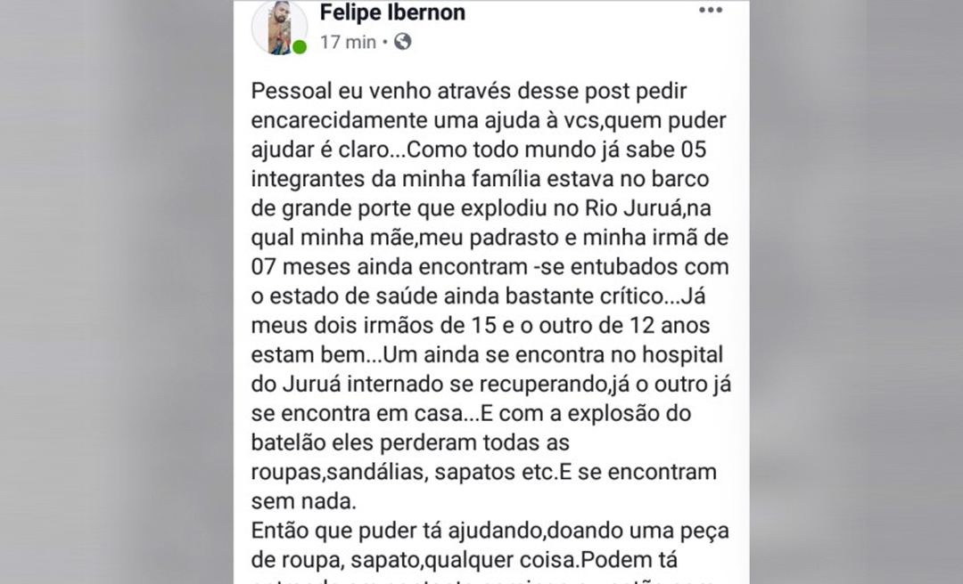 Familiares das vítimas da explosão de barco pedem ajuda na internet