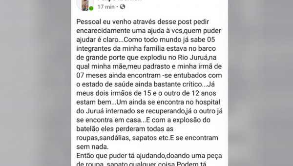 Familiares das vítimas da explosão de barco pedem ajuda na internet