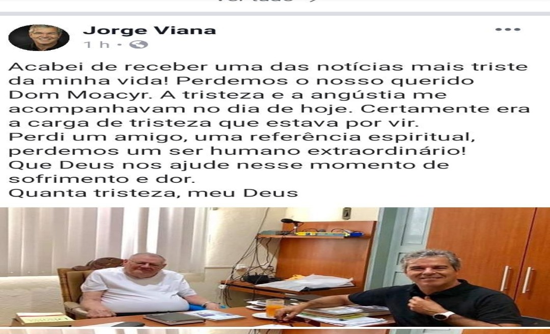 Ao lamentar morte de Dom Moacyr, Jorge Viana fala em uma espécie de presságio: "A tristeza e a angústia me acompanhavam no dia de hoje"