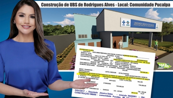 Jéssica Sales libera R$ 726 mil para construção de UBS em  Rodrigues Alves