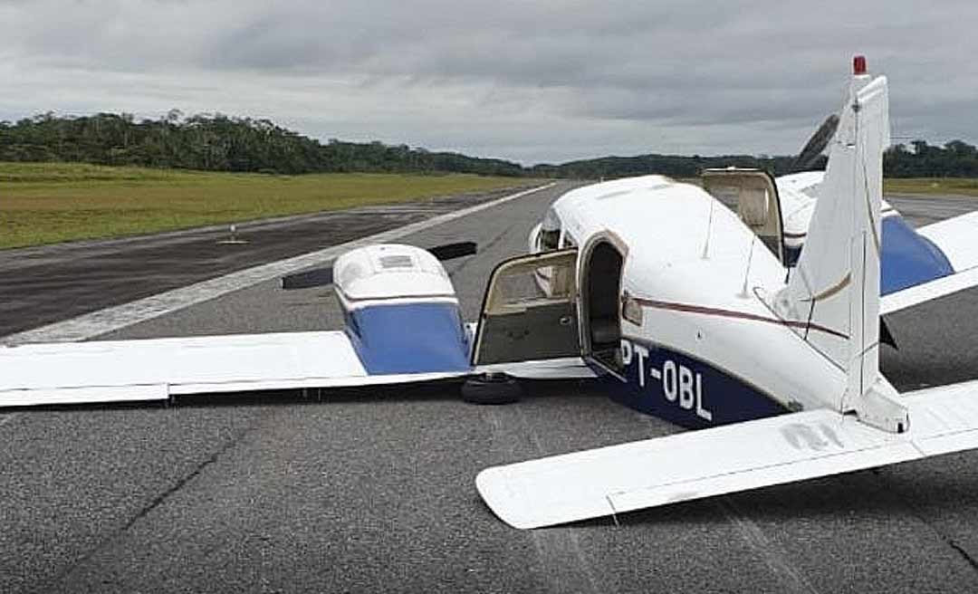 Avião aterrissa ‘de barriga’ após trem de pouso quebrar em Cruzeiro do Sul