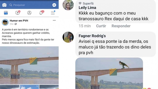 Página de Porto Velho brinca com imagem da bandeira do Acre na ponte do Madeira: 'Acreanos gaiatos querem ganhar crédito'