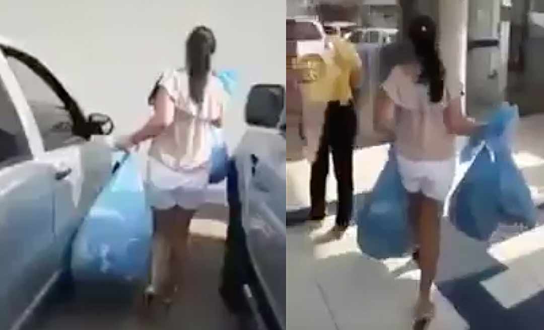 Em Rio Branco, mulher despeja roupa do marido na porta do local de trabalho dele após descobrir traição e grava vídeo