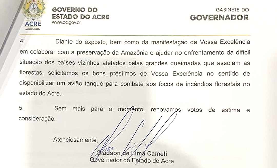 Governo do Acre solicita avião tanque ao governo da Argentina para combate a incêndios florestais