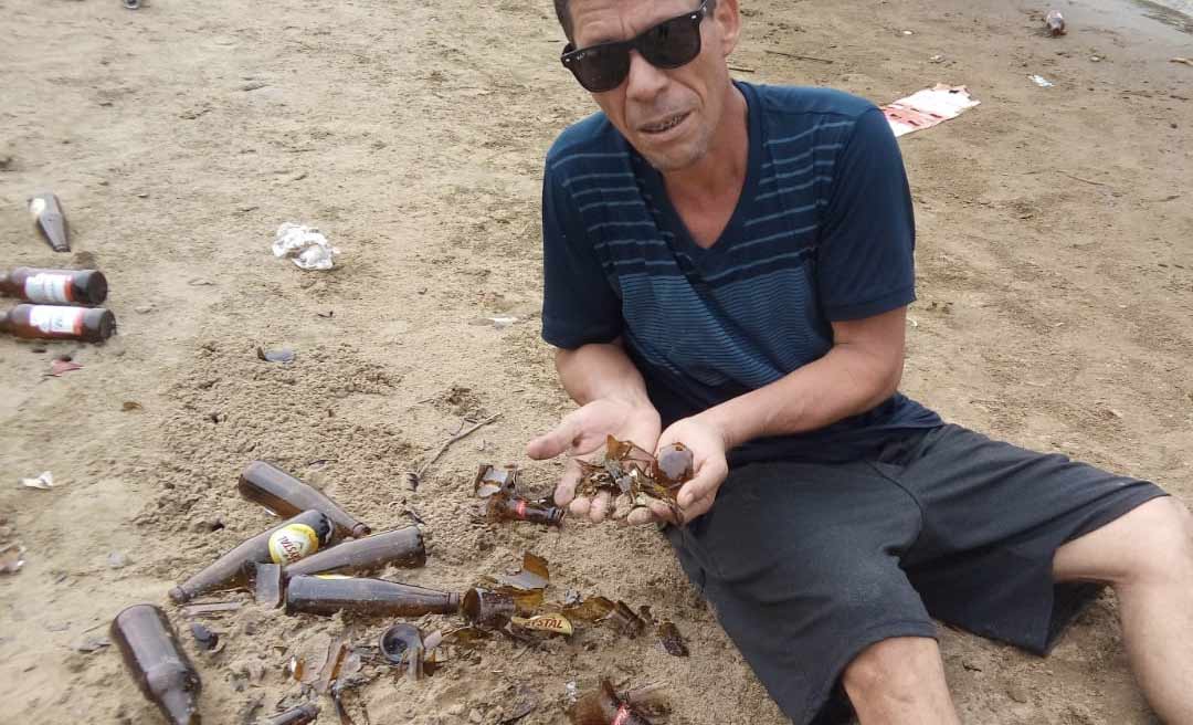 Após bebedeira, banhistas depositam lixo em praia do rio Purus em Manuel Urbano, denuncia radialista