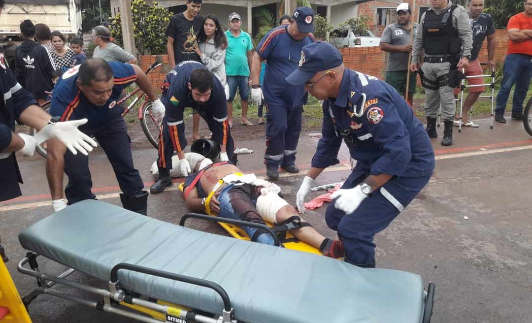 Motociclista fica com perna dilacerada após colidir com carreta na AC-40