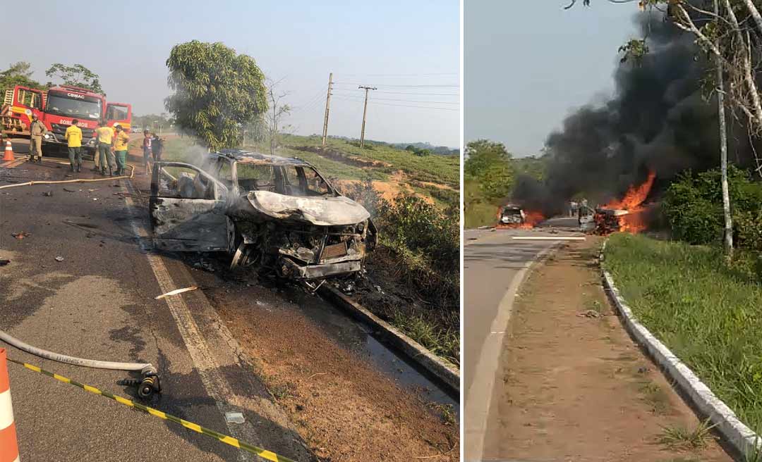 Carros colidem na estrada do Pacífico, explodem e duas pessoas morrem carbonizadas 