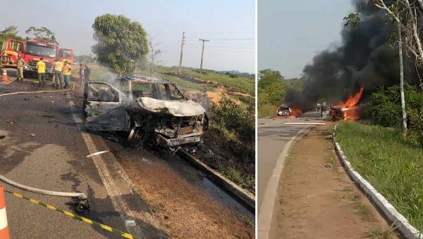 Carros colidem na estrada do Pacífico, explodem e duas pessoas morrem carbonizadas 