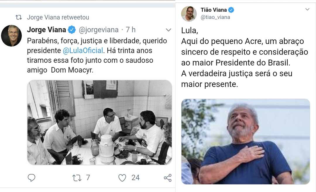 Petistas Jorge, Tião Viana e Cesário Braga parabenizam o ex-presidente Lula pelo seu aniversário