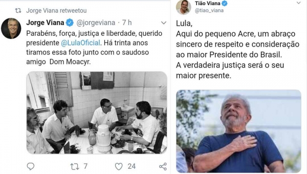 Petistas Jorge, Tião Viana e Cesário Braga parabenizam o ex-presidente Lula pelo seu aniversário