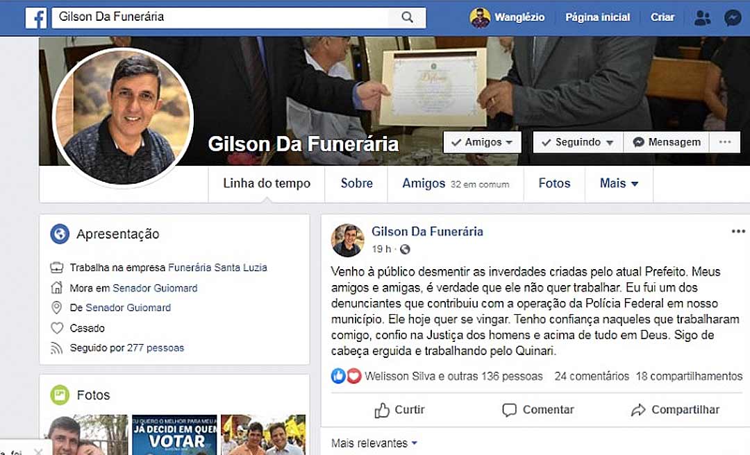 Gilson da Funerária diz que André Maia quer vingança por isso o acusa de ter cometido irregularidades