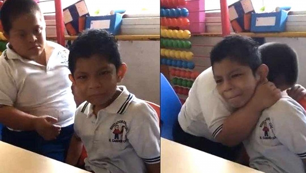 Garoto com síndrome de Down conforta colega com autismo, e vídeo se torna viral