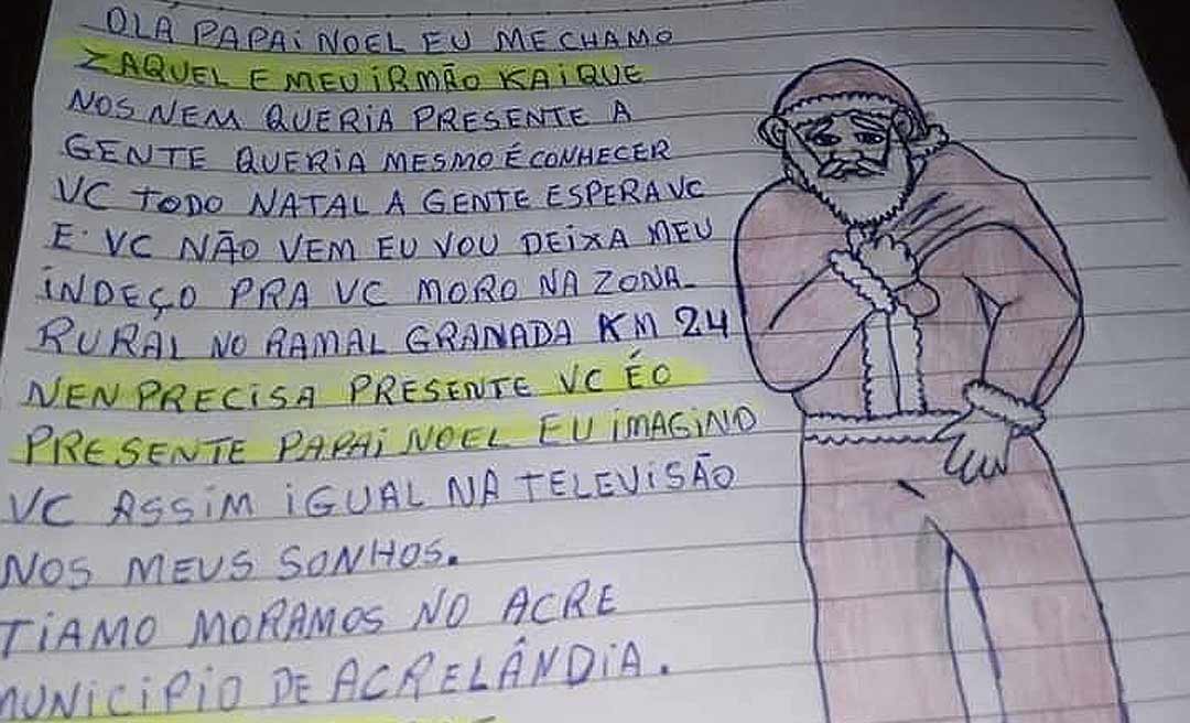 Crianças de cidade no Acre escrevem carta ao Papai Noel com pedido especial: "Todo Natal a gente espera você e você não vem"