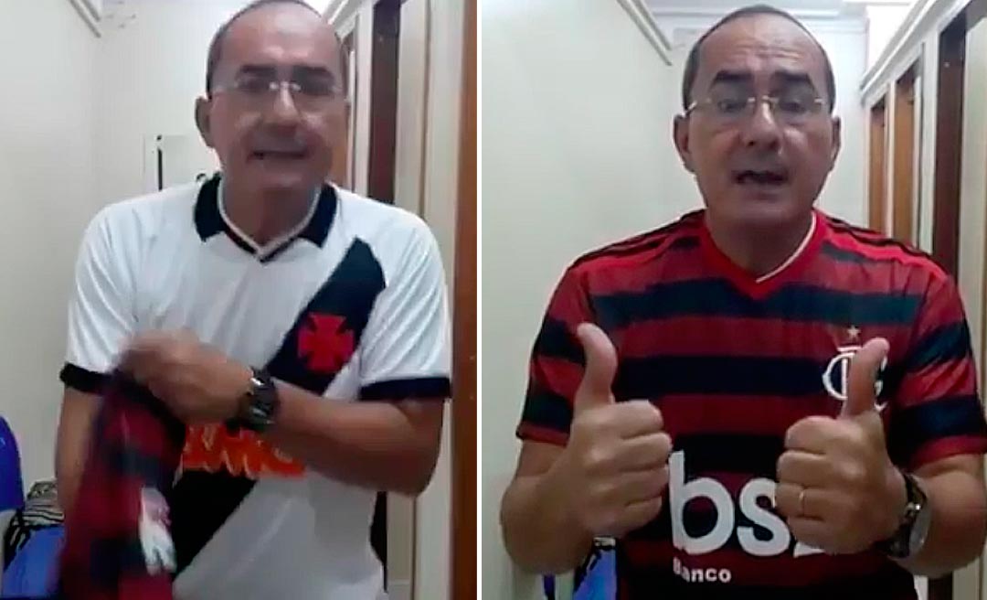 Vídeo de Ayres Rocha vestindo a camisa do Flamengo sobre a do Vasco viraliza na rede