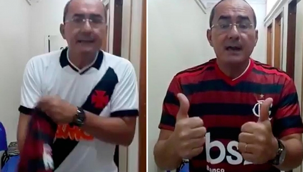 Vídeo de Ayres Rocha vestindo a camisa do Flamengo sobre a do Vasco viraliza na rede