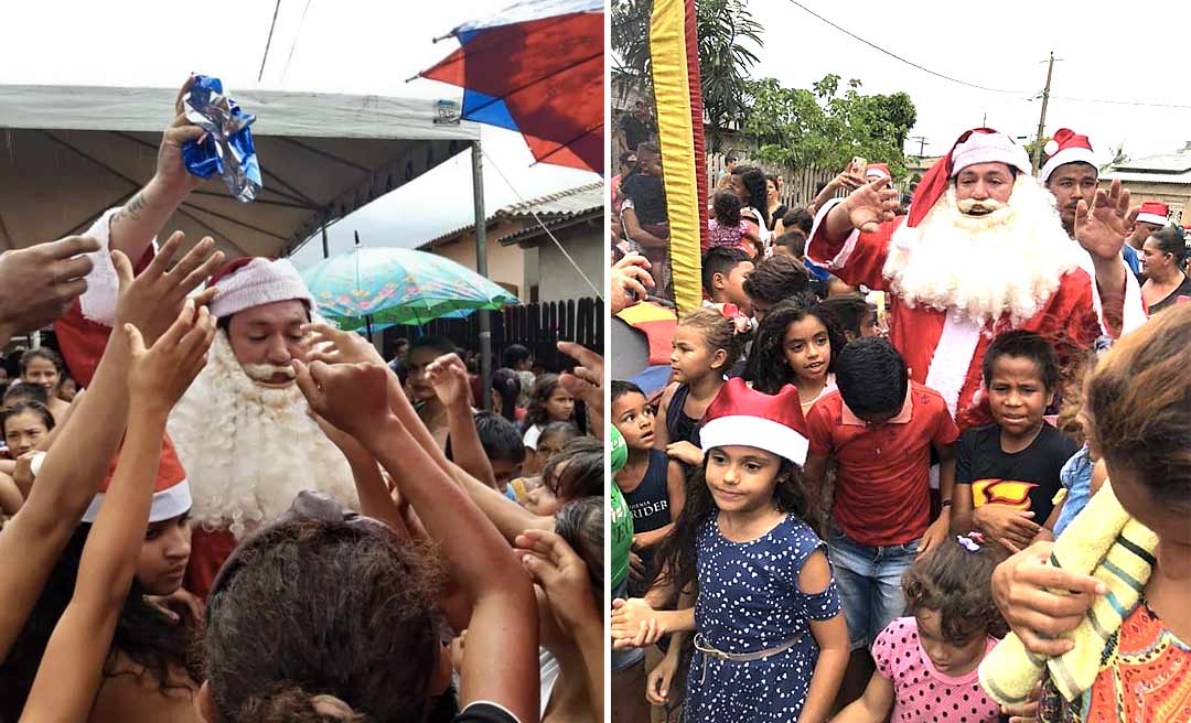 Presidente do PT do Acre se veste de Papai Noel e distribui presentes a crianças