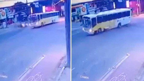 Vídeo mostra assaltantes batendo com carro roubado em ônibus em Rio Branco