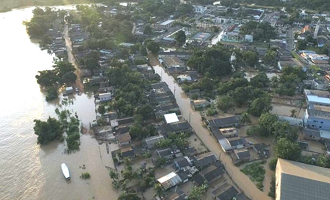 Cheia do Rio Acre já expulsa mais de 50 famílias de casa em Brasiléia e Rio Branco