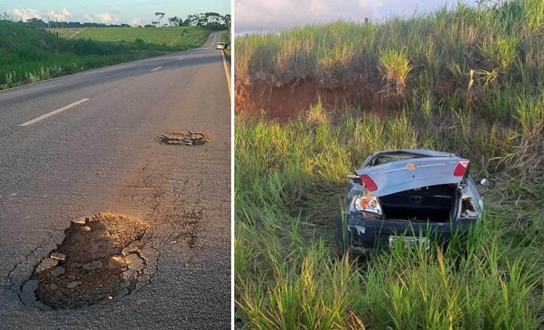 Carro bate em buraco e capota várias vezes na Estrada do Pacífico