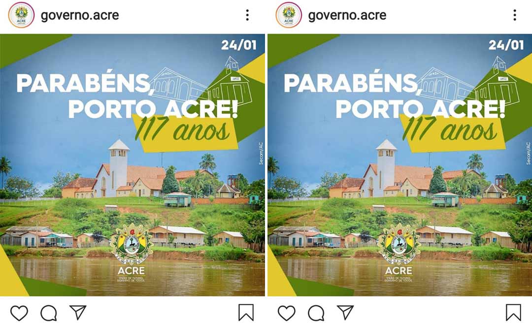 Página do governo do Acre no Instagram comete gafe ao parabenizar Porto Acre com foto de Porto Walter