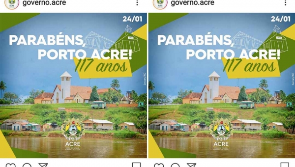 Página do governo do Acre no Instagram comete gafe ao parabenizar Porto Acre com foto de Porto Walter