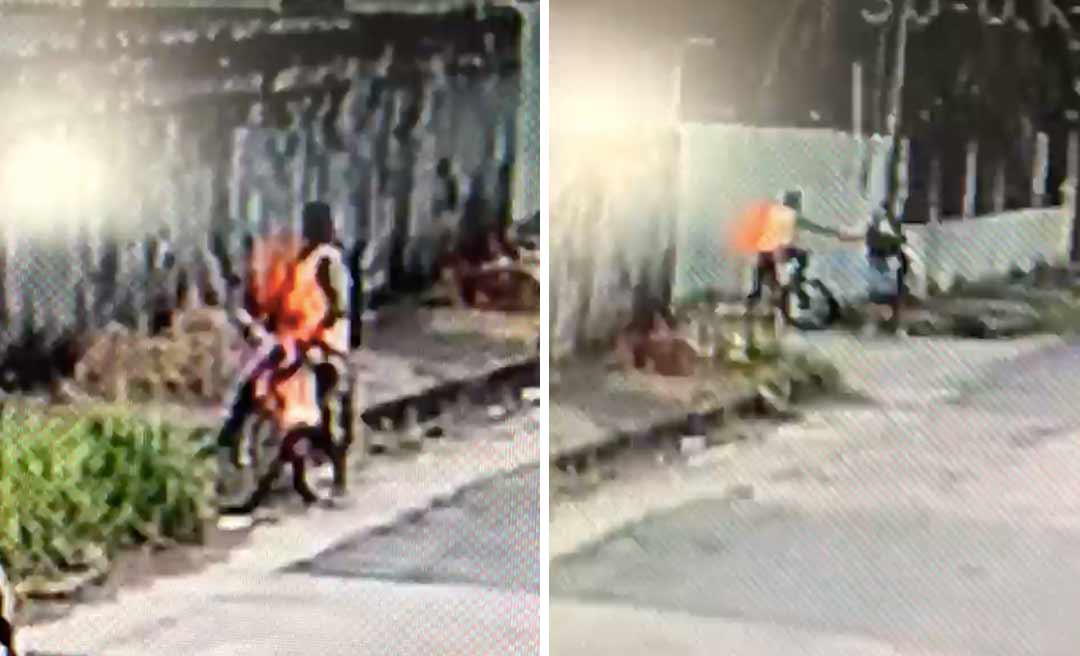 Homem em bicicleta usa pedaço de tijolo para roubar celular de mulher em Rio Branco; assista ao vídeo