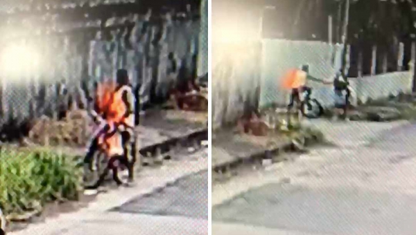 Homem em bicicleta usa pedaço de tijolo para roubar celular de mulher em Rio Branco; assista ao vídeo