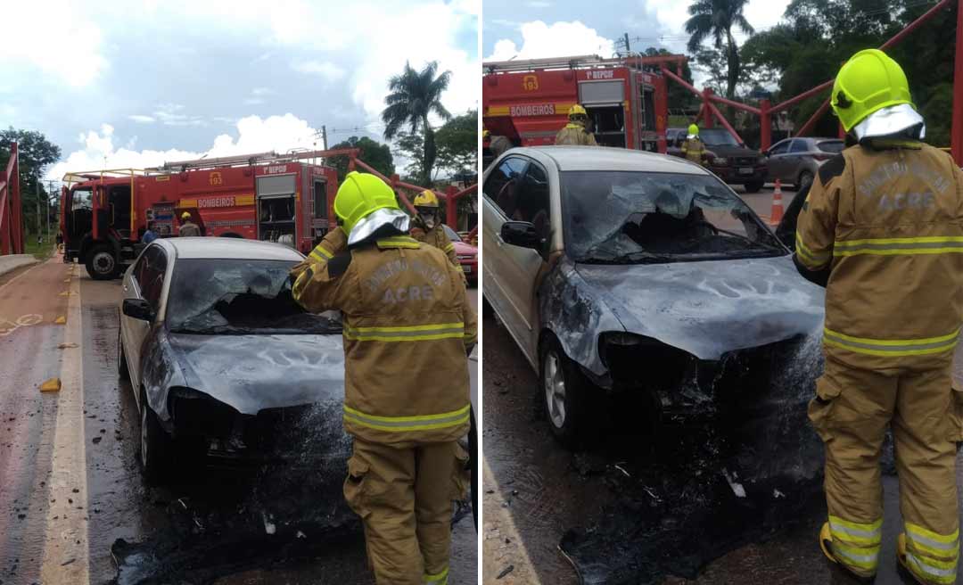 Carro pega fogo na avenida Antônio da Rocha Viana em Rio Branco