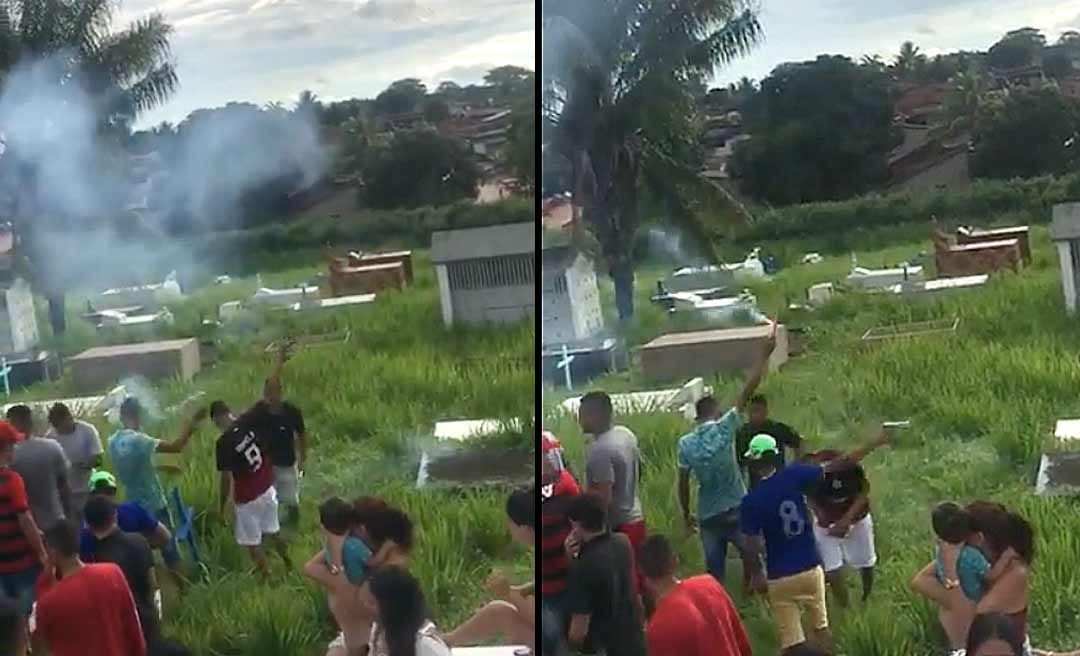 Membros do CV soltam fogos e atiram para o alto durante enterro de membro da facção em Rio Branco