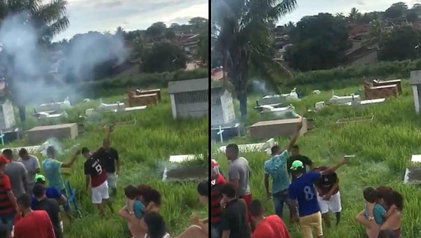 Membros do CV soltam fogos e atiram para o alto durante enterro de membro da facção em Rio Branco