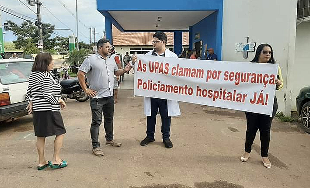 Trabalhadores da Saúde do Acre fazem manifestação na UPA da Sobral pedindo segurança