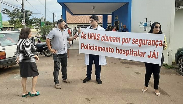 Trabalhadores da Saúde do Acre fazem manifestação na UPA da Sobral pedindo segurança