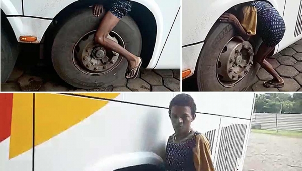 Ele tentou outra vez viajar em compartimento de roda de ônibus de Porto Velho a Mato Grosso; assista ao vídeo