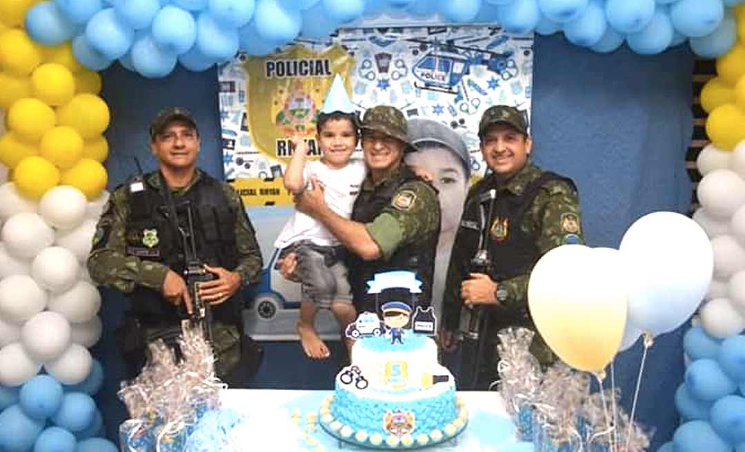 Fã da PM, criança comemora aniversário com a presença de policiais militares no Acre