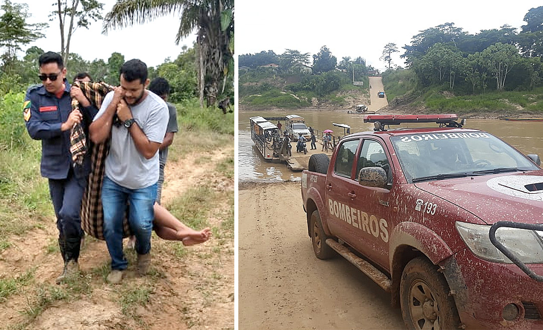 Grávida é resgatada por bombeiros em local de difícil acesso no interior do Acre