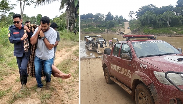 Grávida é resgatada por bombeiros em local de difícil acesso no interior do Acre