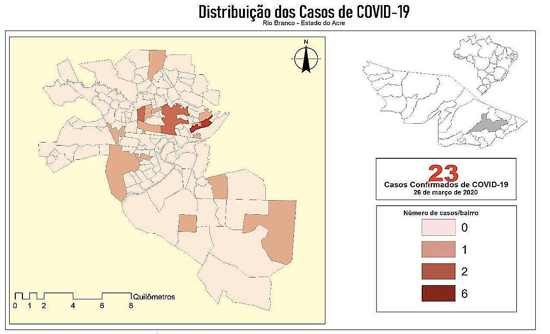 43, 5% dos casos de coronavírus em Rio Branco estão concentrados no Morada do Sol, Bosque e Manoel Julião, mostra mapa da Saúde