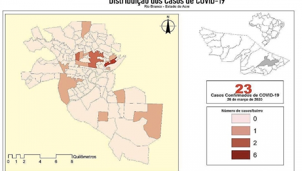 43, 5% dos casos de coronavírus em Rio Branco estão concentrados no Morada do Sol, Bosque e Manoel Julião, mostra mapa da Saúde