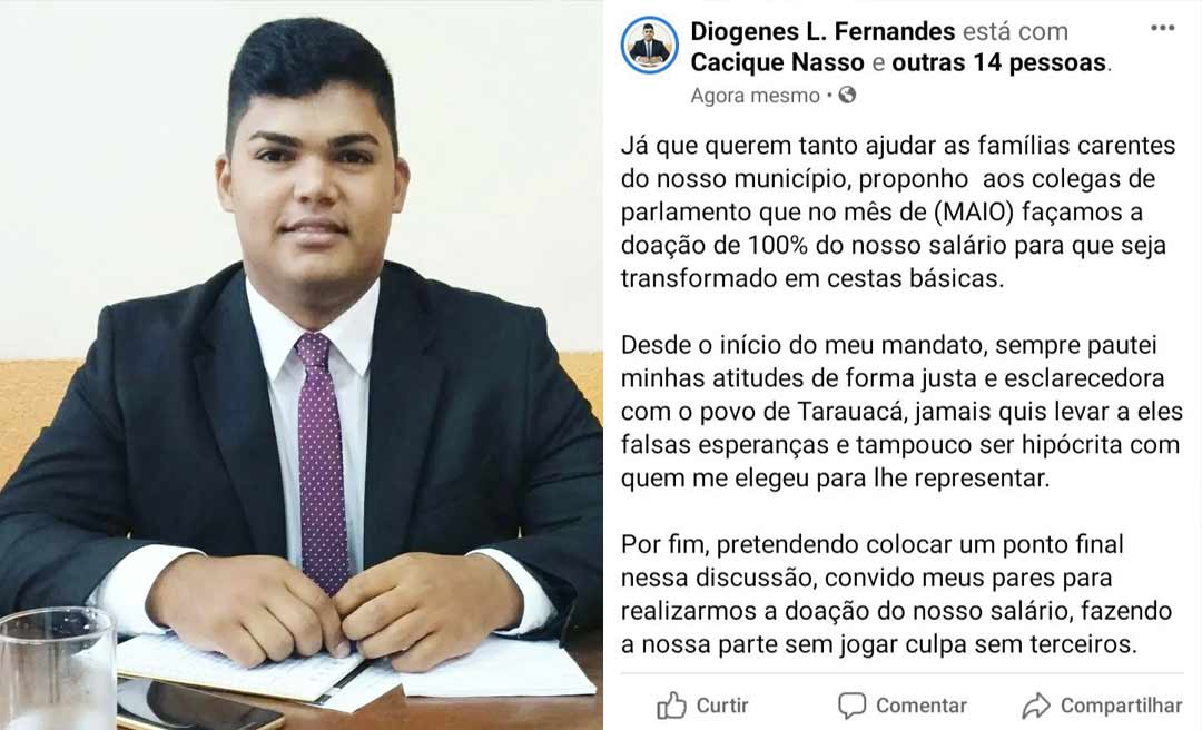 Vereador de Tarauacá desafia colegas a doarem seus salários para compra de cestas básicas