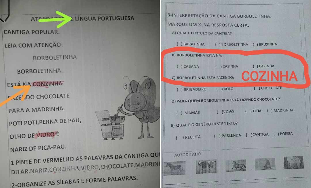 Pai encontra erros em atividades de português de escola do Acre e faz desabafo