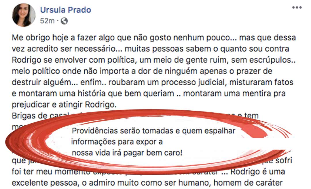 Após juiz conceder medida protetiva, esposa de Rodrigo Damasceno sai em defesa do marido: “brigas de casal existem”