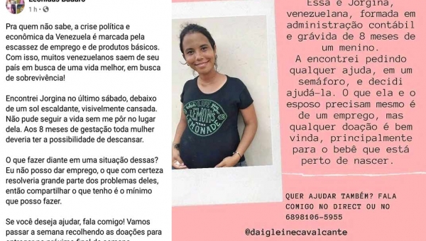 Venezuelana grávida de 8 meses comove casal de jornalistas, que inicia campanha para doações