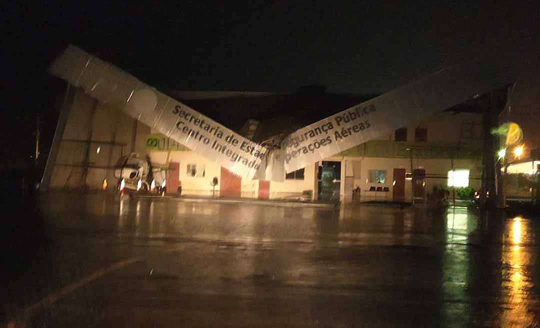 Chuva e vento forte derrubam estrutura metálica do hangar do Ciopaer no aeroporto de Rio Branco; não houve vítima