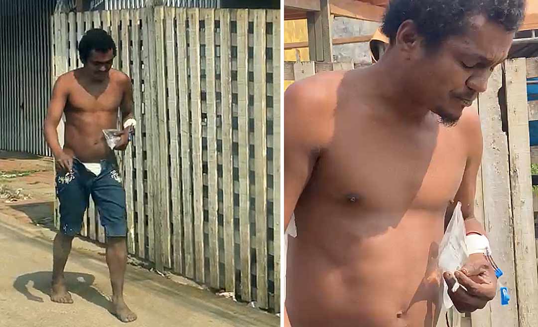 “Pai me dá um Real” foge do Pronto Socorro e é flagrado com acesso de soro fixado ao corpo