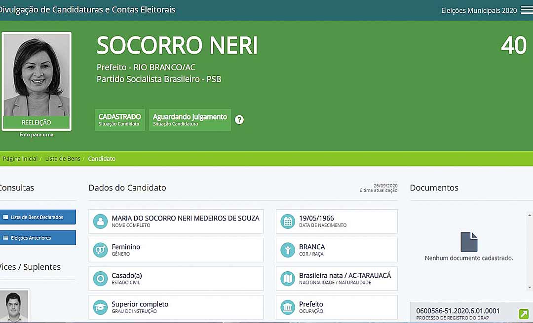 Justiça Eleitoral ainda não liberou número de CNPJ da campanha de Socorro Neri